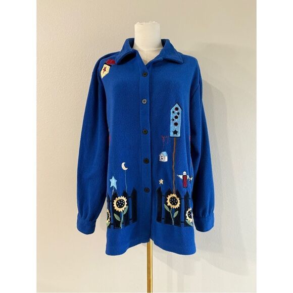 vintage the quacker factory fleece embroidered button front jacket - Picture 2 of 5